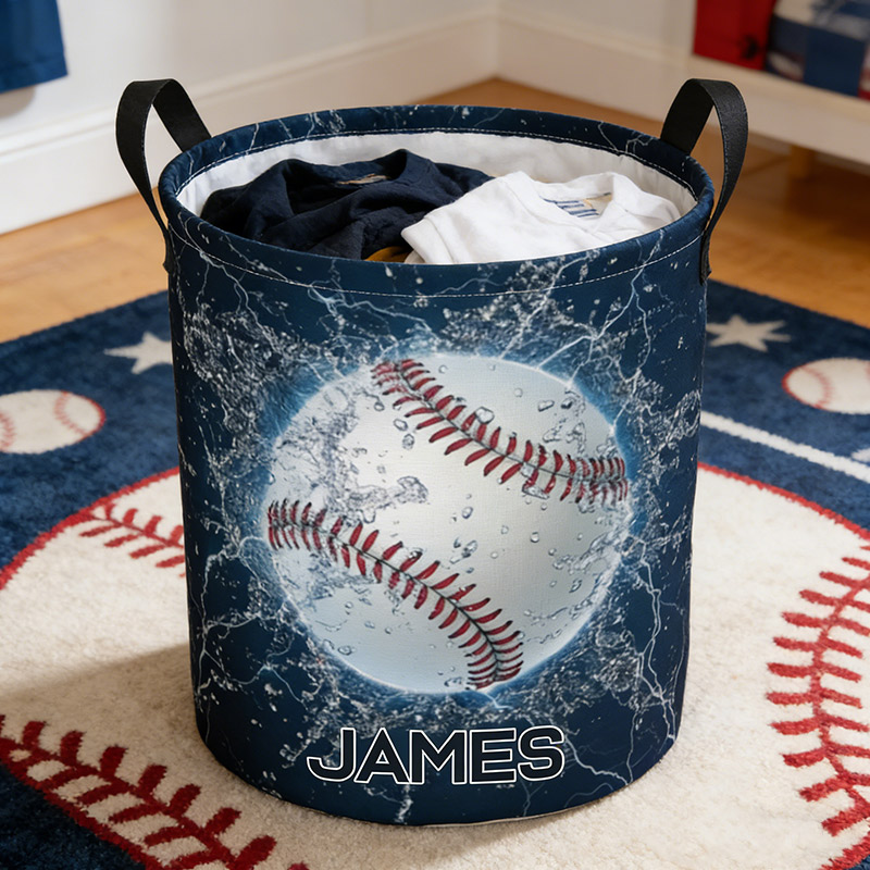Personalized Baseball Laundry Basket Water Splash Baseball Printed with Custom Name