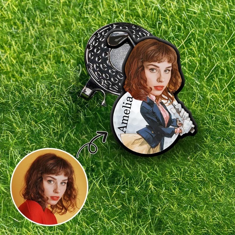 Personalized Face Photo Golf Character Golf Ball Marker Magnetic Hat Clip with Name Gift for Golf Players Lovers