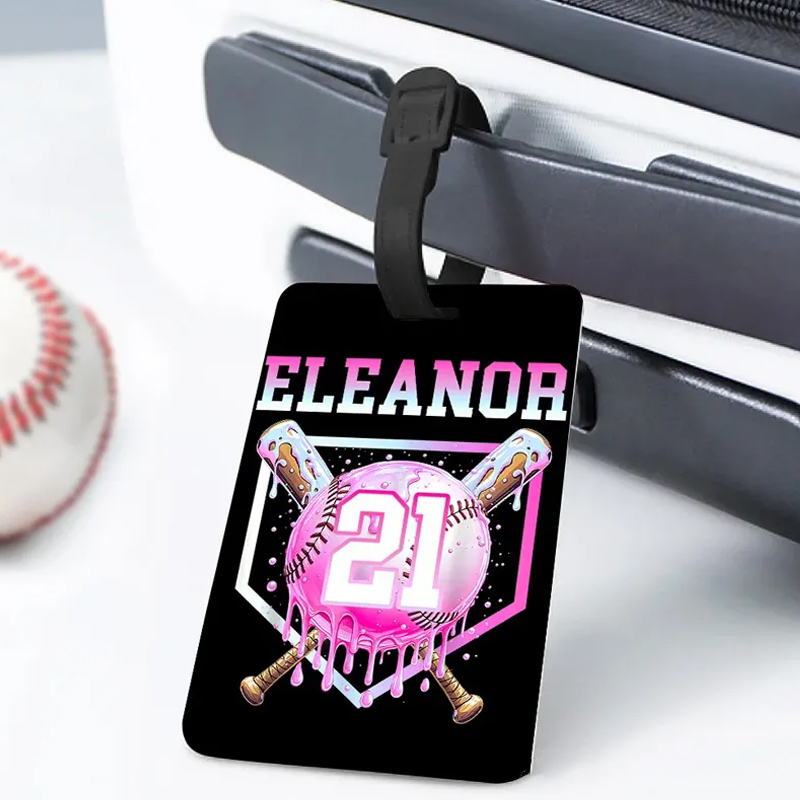 Personalized Ice Cream Dripping Baseball Luggage Tag with Name and Number Travel Accessories Team Gift for Baseball Players Lovers