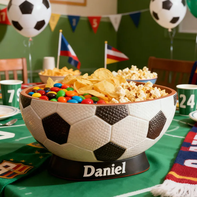 Personalized Soccer Snack Bowl - Custom Name Soccer Shaped Snack Holder for Game Day, Tailgating & Sports Fans