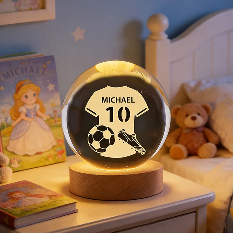 Personalized 3D Soccer Crystal Ball with Custom Name and Jersey Number for Fans and Athletes