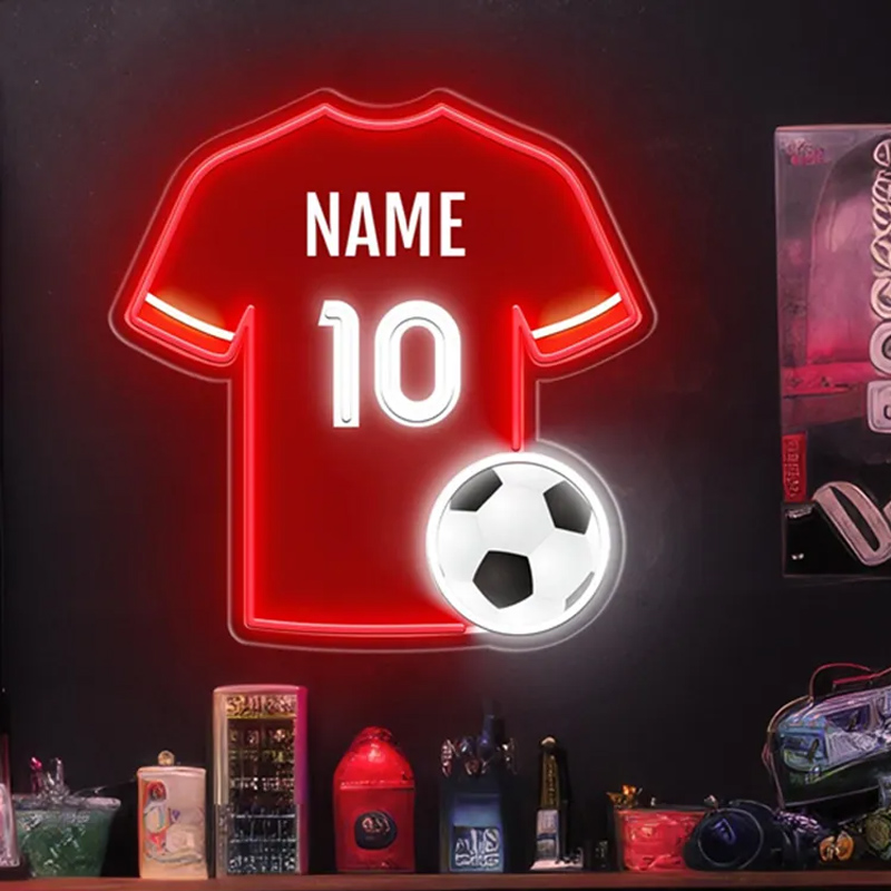 Personalized LED Soccer Jersey Neon Sign with Custom Name and Number for Soccer Enthusiast