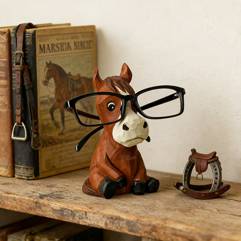 Personalized Horse Eyeglass Holder Stand Horse Wood Carving Ornament Gift for Equestrian Enthusiasts