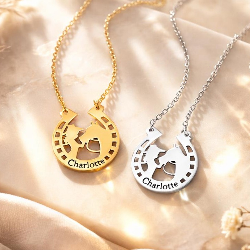Personalized Horse Girl Necklace Mom Horse Gift Horseshoe Necklace Lucky Jewelry Horse Mother Gift Custom Jewelry Gift