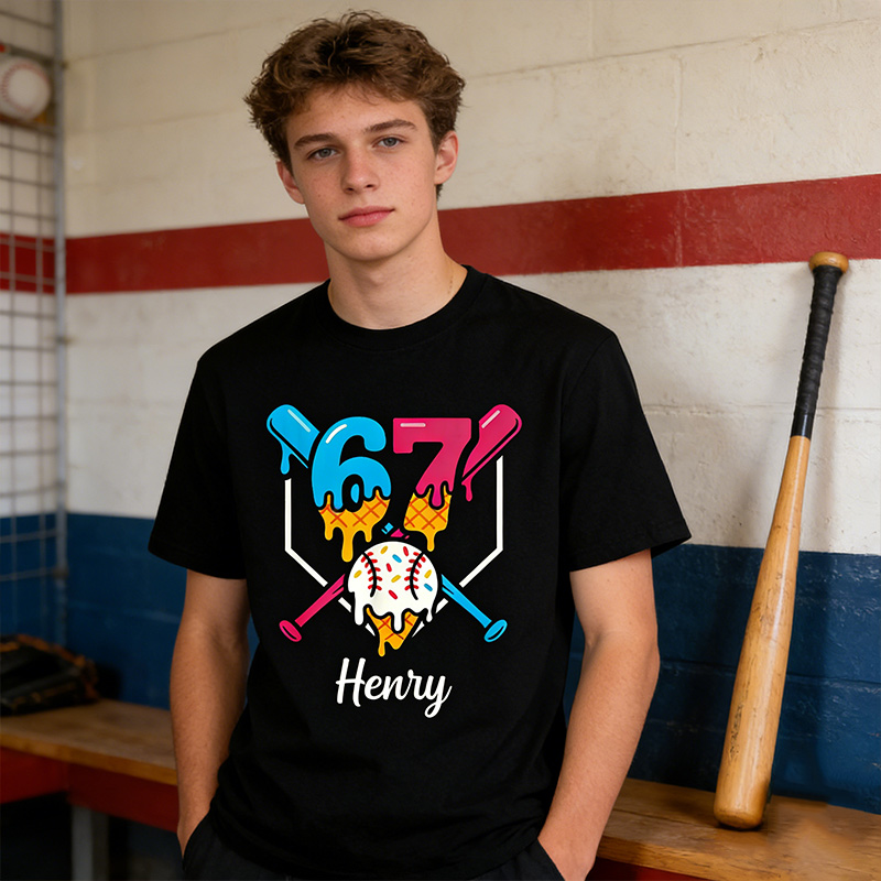 Personalized 67 Baseball Six Seven Baseball Ice Cream Drip Cool Custom Name
