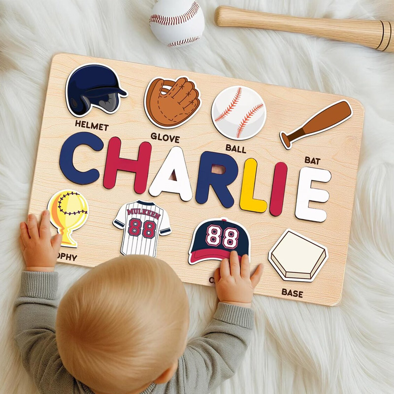 Personalized Wooden Baseball Puzzle Team Colors Inspired Montessori Name Puzzle