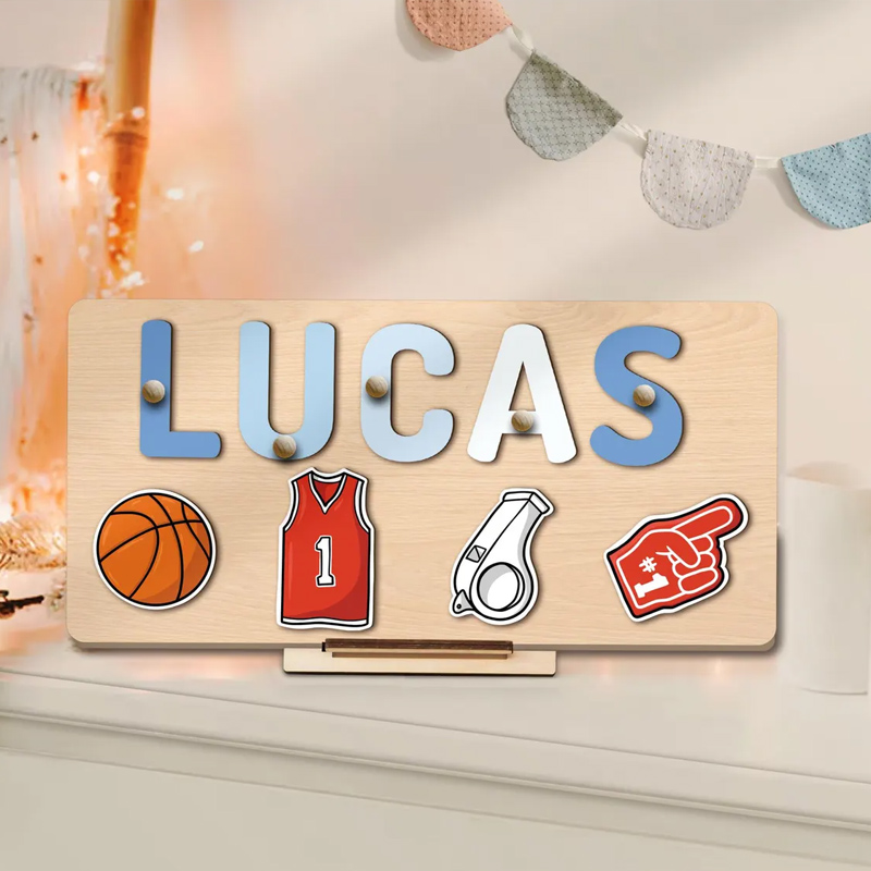 Personalized Wooden Basketball Puzzle Team Colors Inspired Montessori Name Puzzle