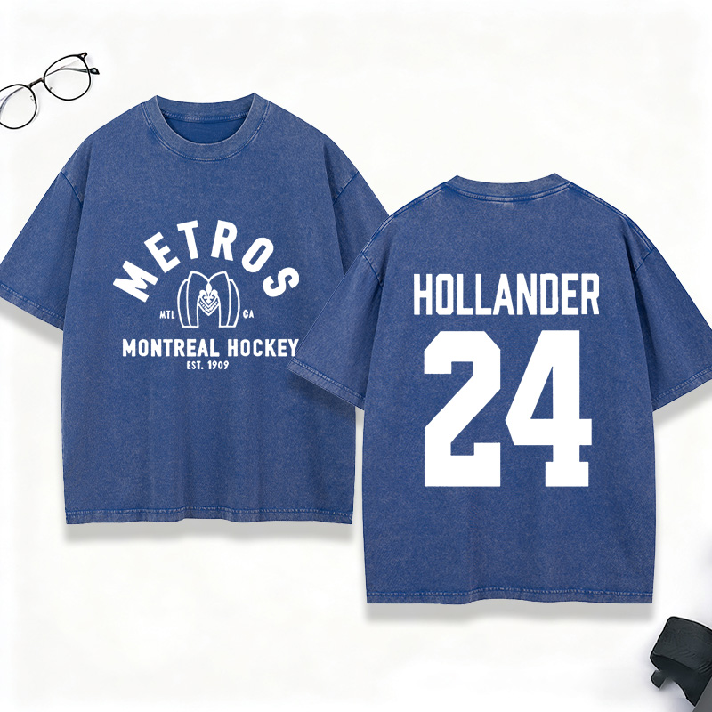 Personalized Hollander 24 HR Washed T-Shirt Vintage Hockey Player Tee for Ice Hockey Fans