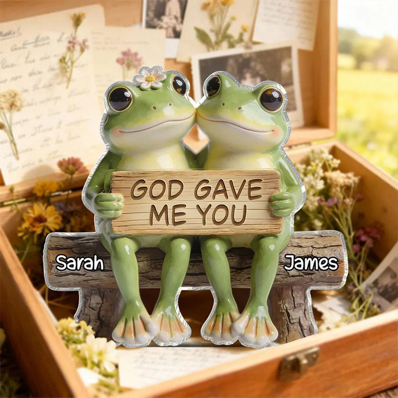 Personalized God Gave me you Sweet Frog Couple Bench Scene Custom Shaped Acrylic Plaque with Names Love Keepsake Religious Gift for Couple
