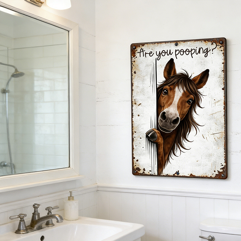 Are You Pooping Horse Sign, Funny Farm Animal Decor, Peeking Horse Rustic Metal Sign, Farmhouse Bathroom Humor Wall Art