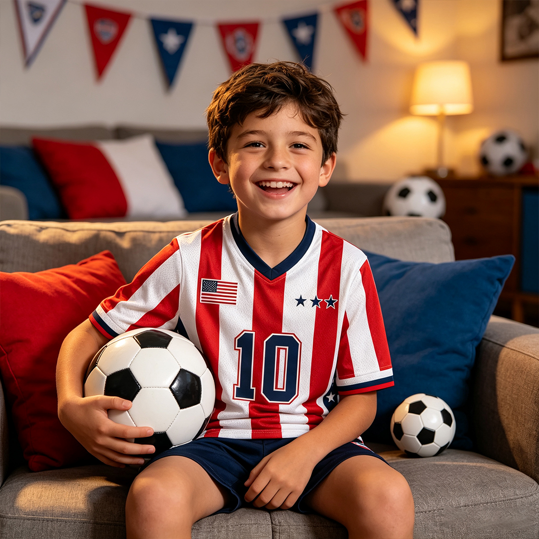 Personalized USA 26 Soccer Kid Mesh Jersey – Stars & Stripes Number 10 Home Kit