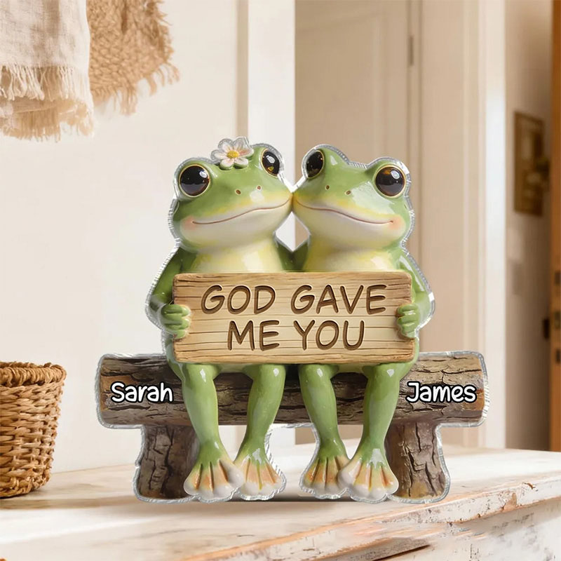 Personalized God Gave me you Sweet Frog Couple Bench Scene Custom Shaped Acrylic Plaque with Names Love Keepsake Religious Gift for Couple