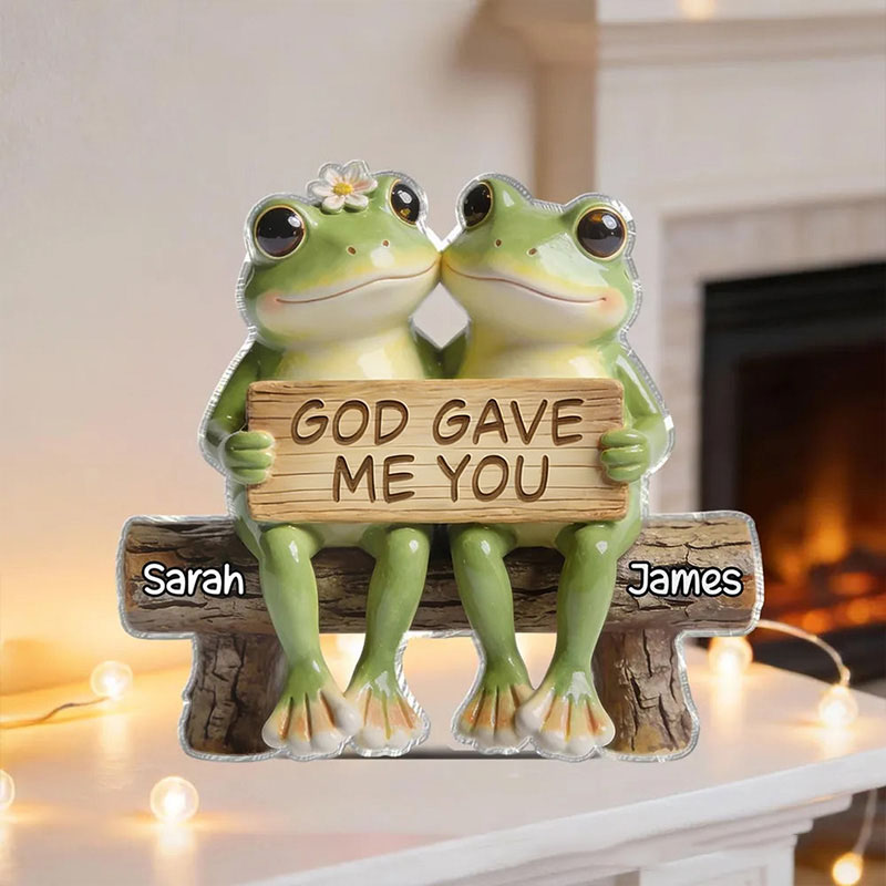 Personalized God Gave me you Sweet Frog Couple Bench Scene Custom Shaped Acrylic Plaque with Names Love Keepsake Religious Gift for Couple