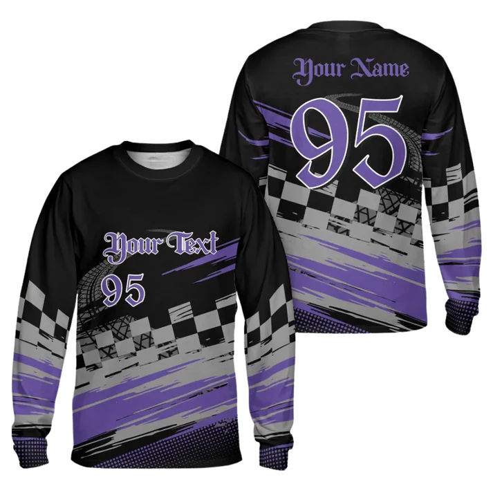 Personalized Checkered Flag Racing Custom Name Number Long Sleeve Shirt