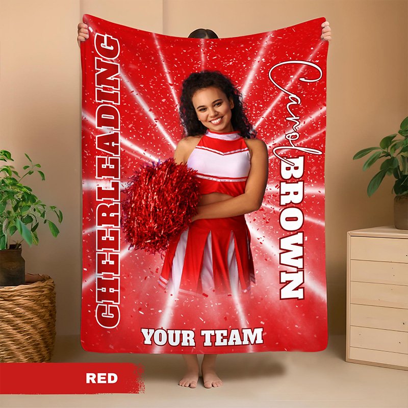 Personalized Cheerleader Blanket Featuring Your Photo and Name for Girls Cheer Team Gift