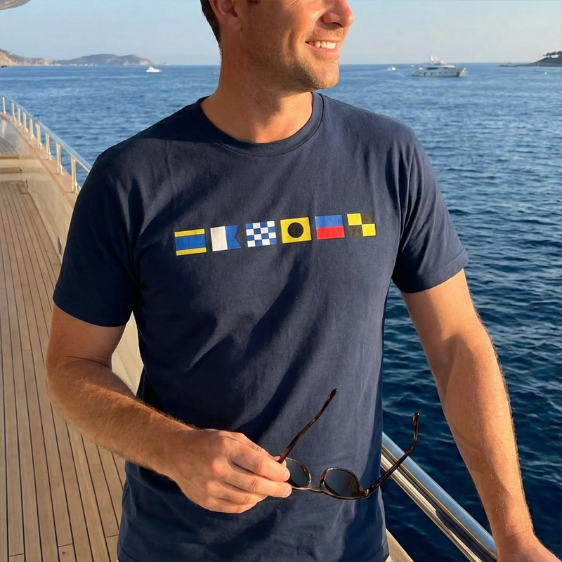 Personalized Nautical T-Shirt Custom Name In Nautical Flags Gift For Maritime Dad Captain