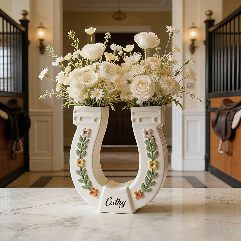 Personalized Horseshoe Vase 3D Printed Western Cowgirl Desk Planter Custom Name Gift for Equestrian Enthusiasts