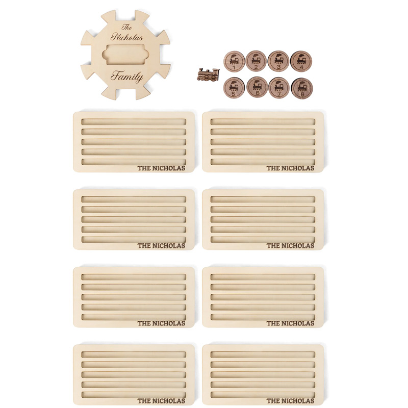 Personalized Wooden Mexican Train Domino Hub & Holder Engraved Basswood Set 11 or 15 Holder Gift for Family