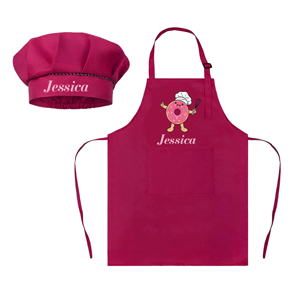Personalized Kids Chef Apron and Hat Set Custom Name Colorful Gift for Kids