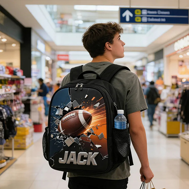 Personalized Football Backpack with Custom Name and Dynamic Design for Football Fans Black to School Gift