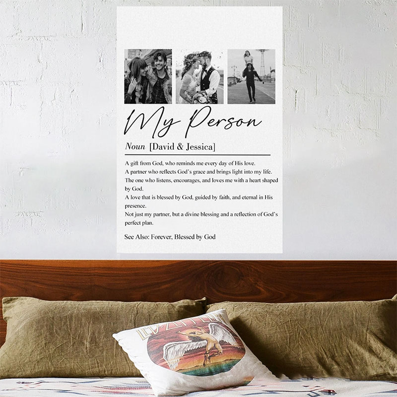 Personalized My Person Definition Photo Collage Frameless Poster with Custom Couple Names and Photo Valentine Wall Art Religious Gift for Couple