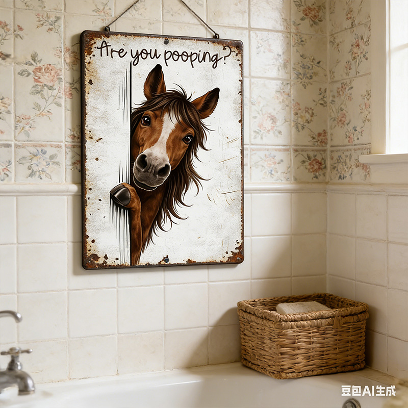 Are You Pooping Horse Sign, Funny Farm Animal Decor, Peeking Horse Rustic Metal Sign, Farmhouse Bathroom Humor Wall Art