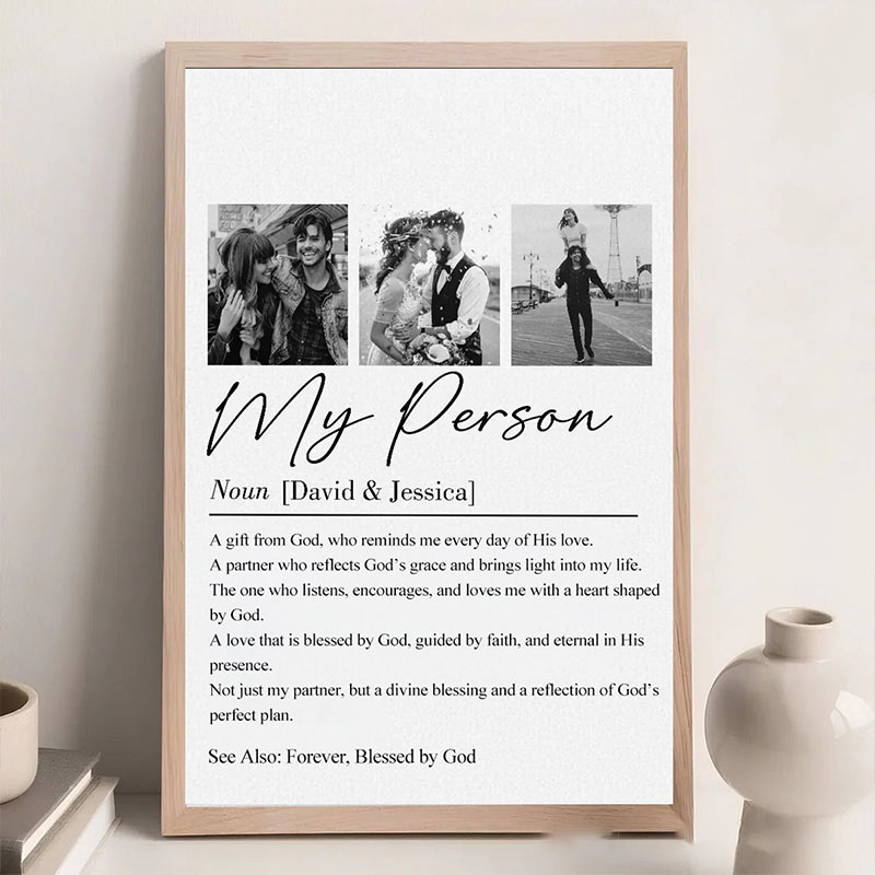Personalized My Person Definition Photo Collage Frameless Poster with Custom Couple Names and Photo Valentine Wall Art Religious Gift for Couple