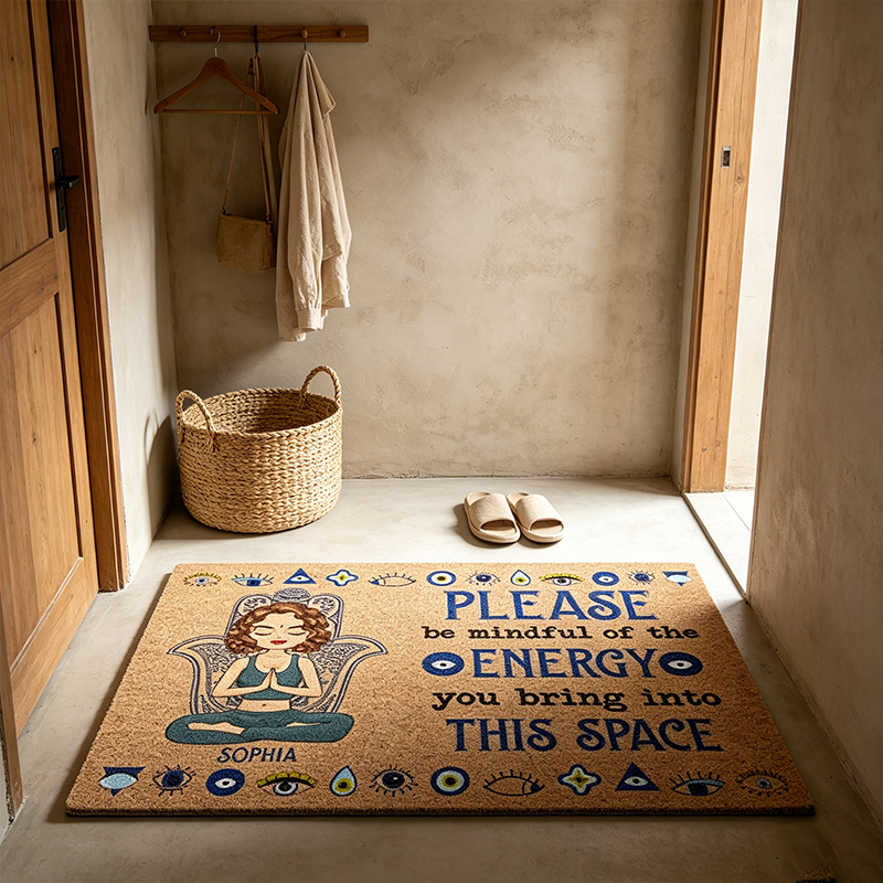 Personalized Please Be Mindful Of The Energy You Bring Into This Space - Birthday, Loving Gift For Yourself, Women, Yoga Lovers - Personalized Doormat
