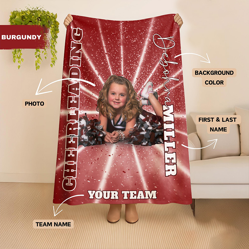 Personalized Cheerleader Blanket Featuring Your Photo and Name for Girls Cheer Team Gift