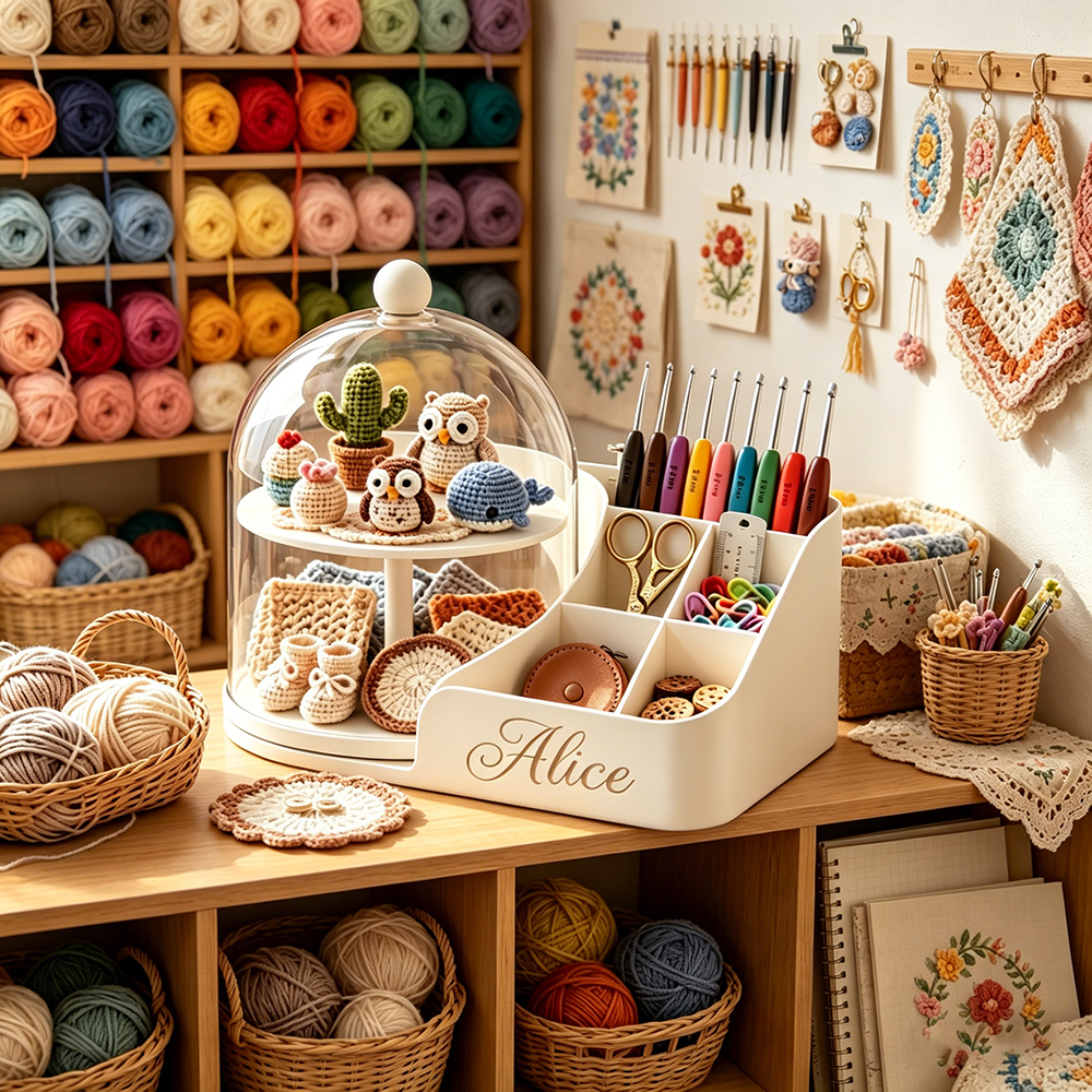 360° Rotating Cream Crochet Organizer Personalized Handmade Gift For Yarn Lovers And Crafters Perfect Birthday Gift For Crochet Enthusiasts And Handmade Creators