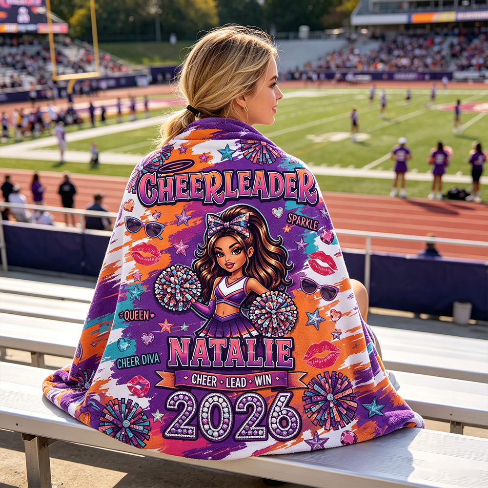 Personalized Cheerleader Fleece Blanket Custom Name & Year Cheer Diva Girl Throw Soft Flannel Cheerleading Gift for Teens