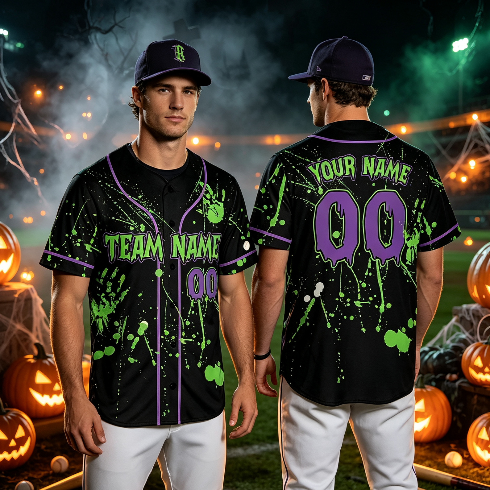 Personalized Halloween Baseball Jersey with Splatter Design and Custom Text  