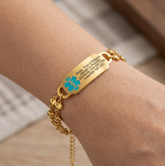 Personalized Emergency Bracelet, Adjustable Medical ID Bracelet Women, Breast Cancer Survivor Bracelet, Medic Conditions Jewelry Emergency Jewelry