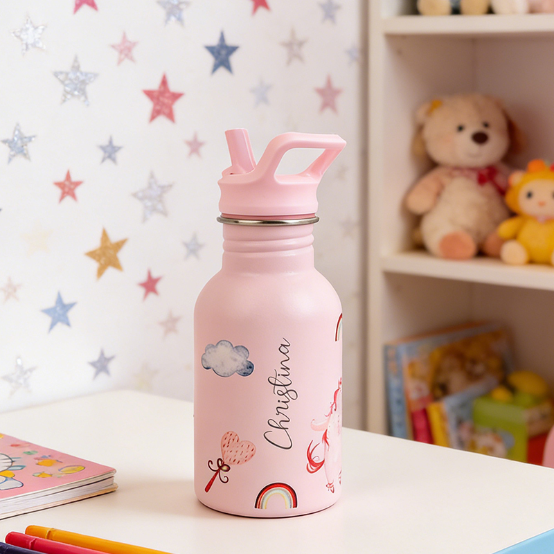 Personalized Kids Water Bottle Name Cup Gift for Kids Custom Name Kids Tumbler Back To School Gifts for Kids Kids School Gift Stainless Steel 400ml Hand Painted 