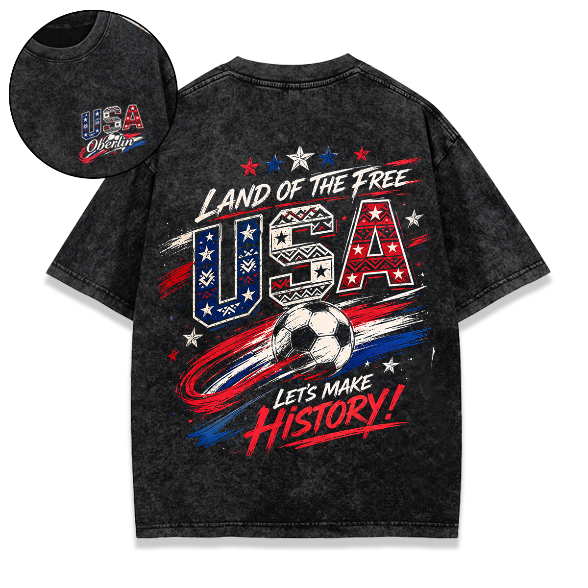 Personalized Football Washed T-shirt Land Of The Free Let’s Make History Custom Name Gift for USA Football Fnas