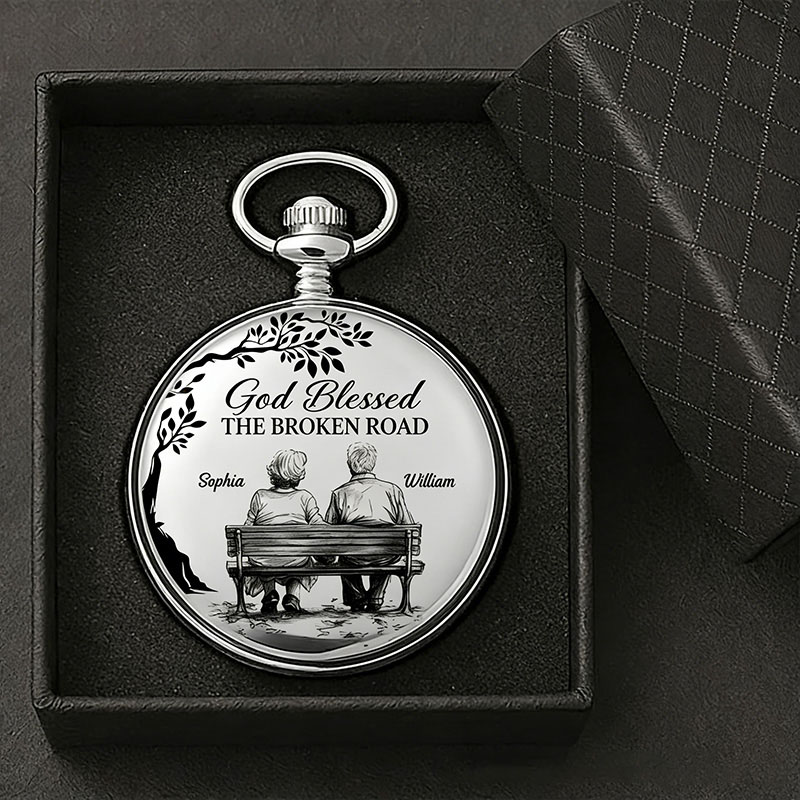 Personalized God Blessed the Broken Road Pocket Watch with Custom Names and Year Funny Annoying Each Other Pocket Watch Anniversaries Gift for Couple