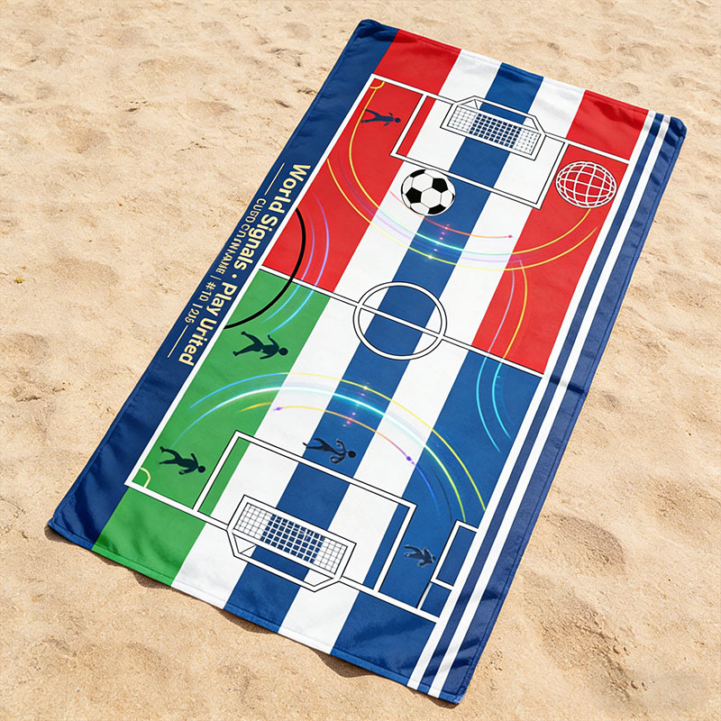 Personalized Soccer Beach Towel Ocean Route Soccer Map Beach TowelWorld Signals Play United Custom Name Number Gift for Soccer Lovers