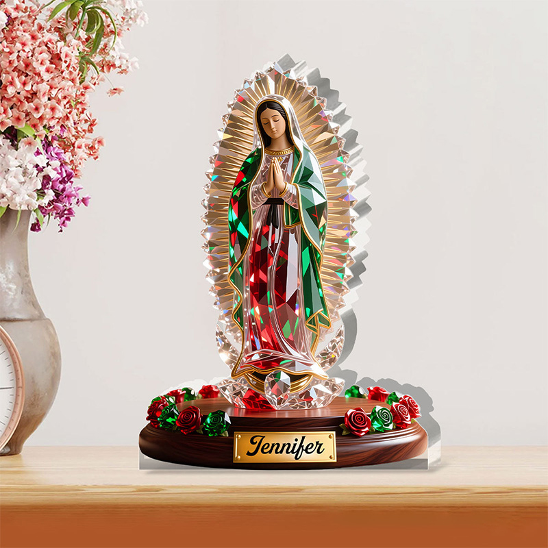 Personalized Our Lady of Guadalupe Acrylic Plaque with Custom Name Custom Shaped Art Plaque Desktop Decor Religious Gift Catholic Gift for Women