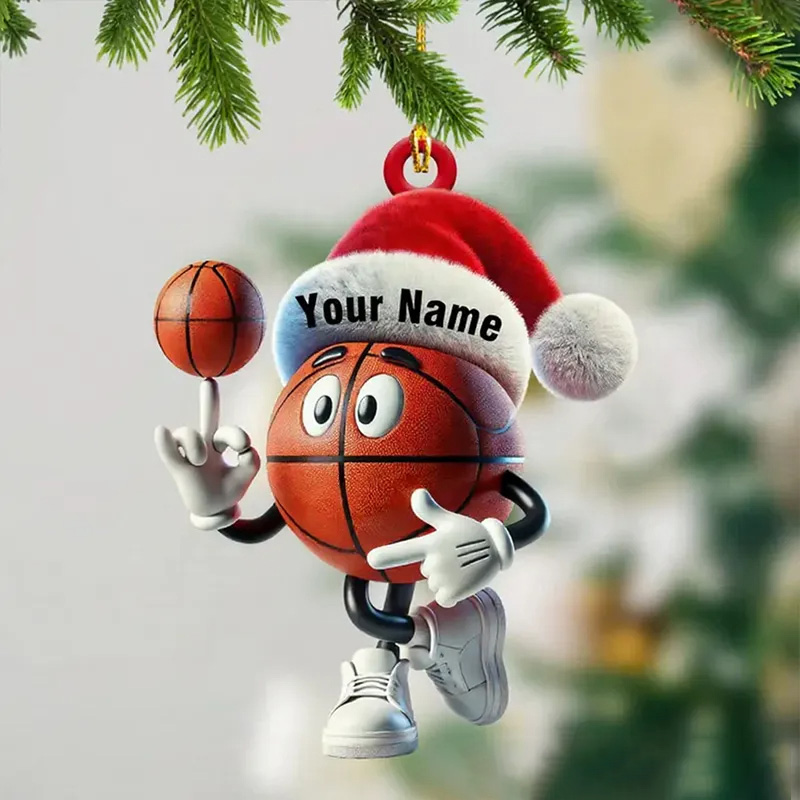 Personalized Basketball Acrylic Santa Ornament with Custom Name