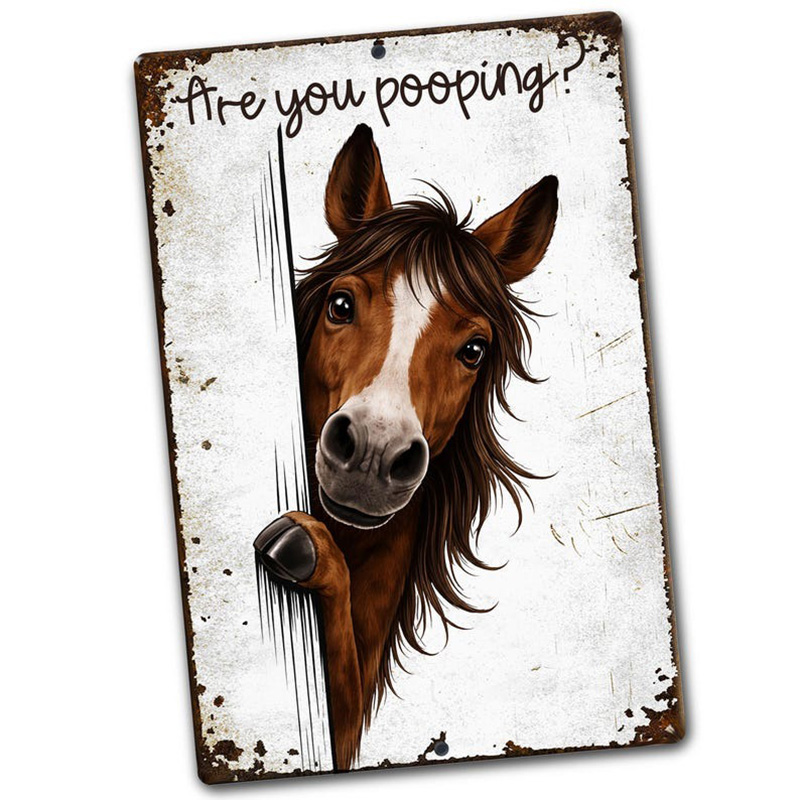 Are You Pooping Horse Sign, Funny Farm Animal Decor, Peeking Horse Rustic Metal Sign, Farmhouse Bathroom Humor Wall Art