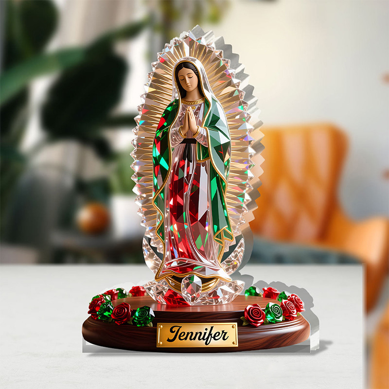 Personalized Our Lady of Guadalupe Acrylic Plaque with Custom Name Custom Shaped Art Plaque Desktop Decor Religious Gift Catholic Gift for Women