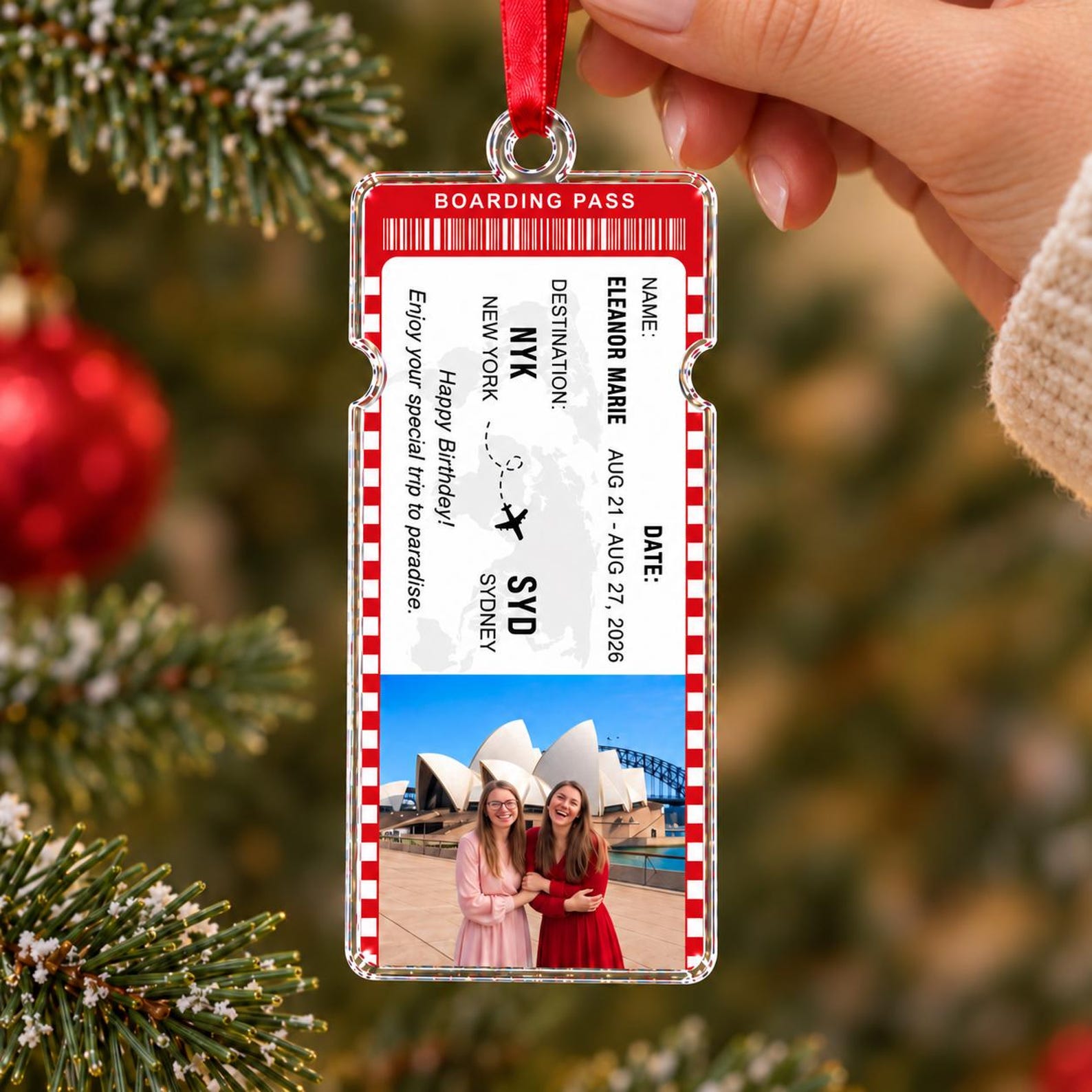 Personalized Photo Keepsake Travel Ticket Ornament, Personalized Travel Adventure Ornament, Travel Ticket Christmas Gift, Couple Vacation Keepsake