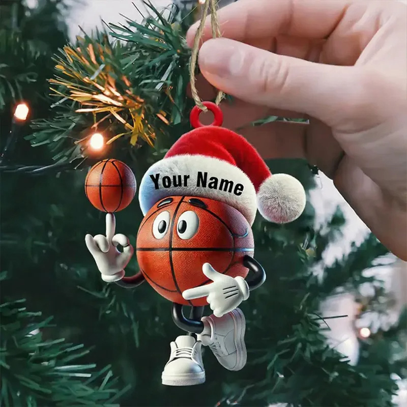 Personalized Basketball Acrylic Santa Ornament with Custom Name