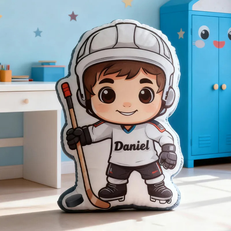 Personalized Hockey Player Pillow with Custom Name Perfect for Young Hockey Fans
