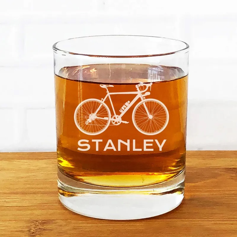 Personalized Bicycle Design Whiskey Rocks Glasses Etched Rock Whiskey Glass Holiday Gift