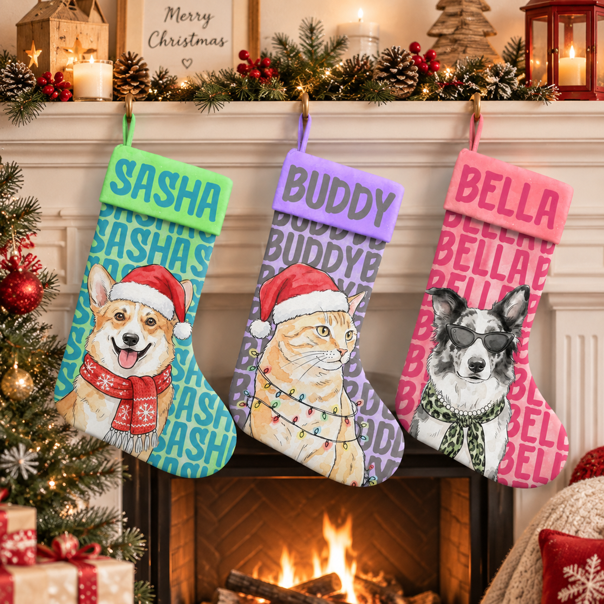 [Copy]Personalized Sewing Themed Christmas Stocking, Sewn With Love Custom Name Xmas Stocking