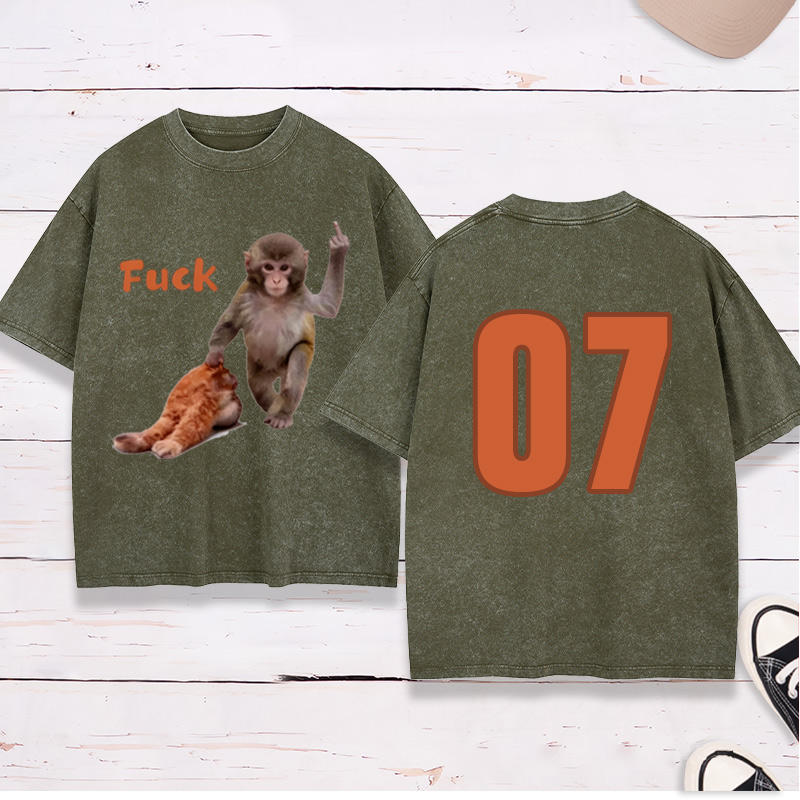 Personalized Punch-kun Monkey Meme Graphic Washed T-Shirt Customization Number