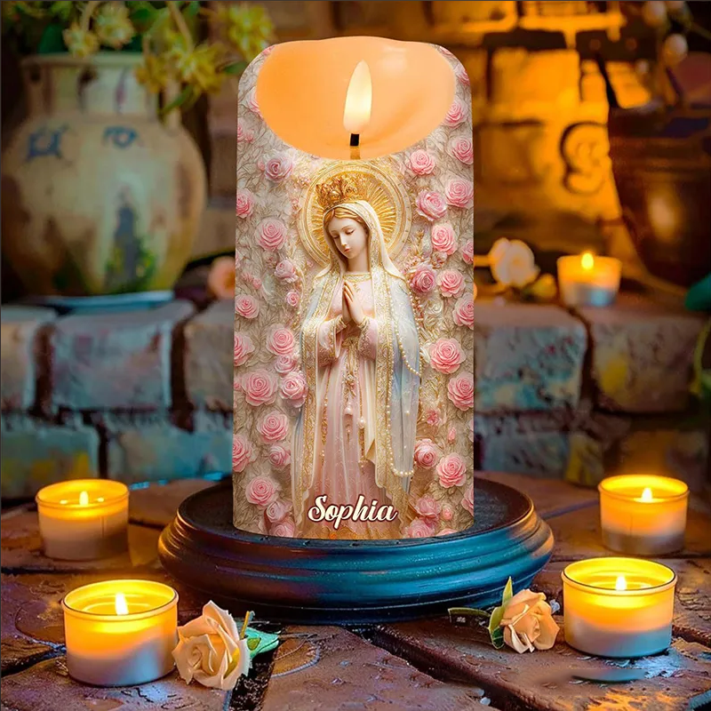 Personalized Our Lady of Guadalupe LED Candle with Name Catholic Religious Décor Virgin Mary Rose Flameless LED Candle Gift for Prayer & Faith Sale-megacustom