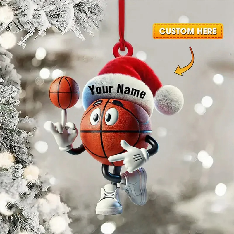Personalized Basketball Acrylic Santa Ornament with Custom Name