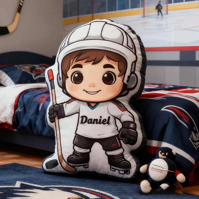 Personalized Hockey Player Pillow with Custom Name Perfect for Young Hockey Fans